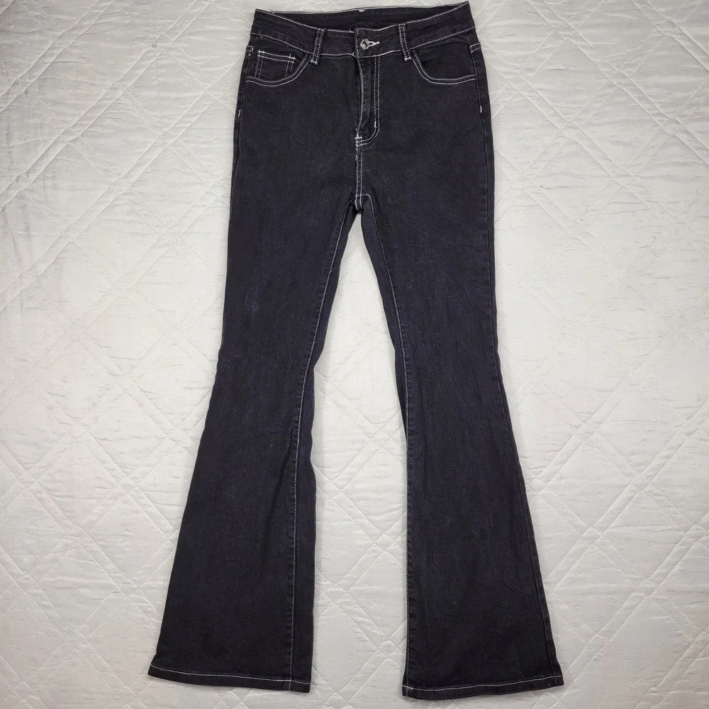 Shein‎ Flair Leg butterfly pocket black jeans size Petite M W27 L30